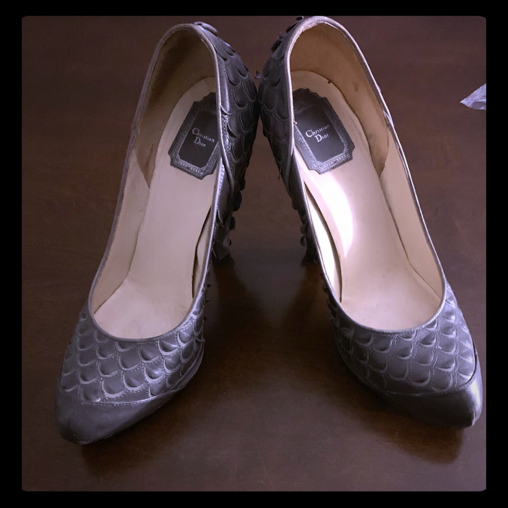 Exclusive Christian Dior gray python pumps